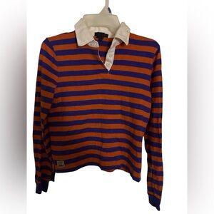 Ralph Lauren Orange & Purple Striped Rugby Polo with White Collar